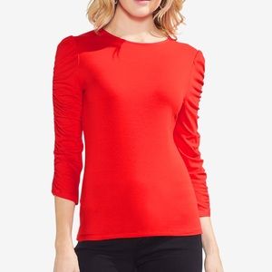 Vince Camuto red ruched sleeve top💥